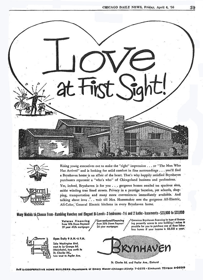 Original Brynhaven advertisement Chicago Daily News April 1956 Love at First Sight