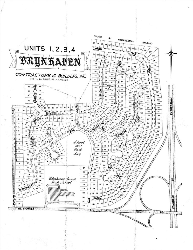 Original plat of survey Brynhaven Elmhurst Illinois 1955 MJ Kahles Company